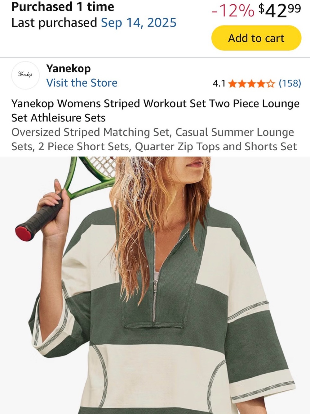 Amazon Green & Cream Striped Quarter-Zip Set